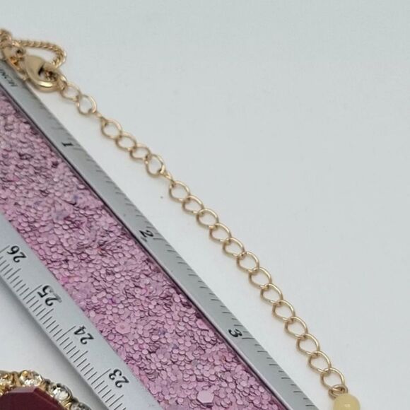 Signed Avon Faux Ruby Red Faceted & Rhinestone Gold Tone Necklace Stunning - Picture 9 of 12